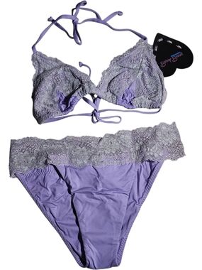 Beach Bunny Lavender Lace Triangle Bikini Set - Lavender